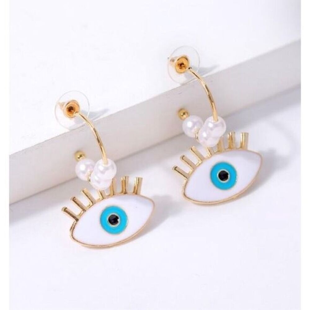 1 Evil Eye Earrings Gold Tone Dangle Drop‎ Pearl Accent Fashion Jewelry